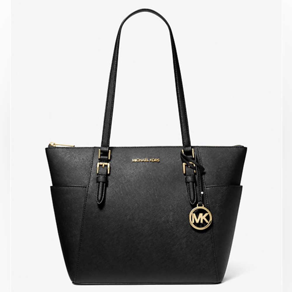 Michael Kors Black Charlotte Large Saffiano Leather Top-Zip Tote